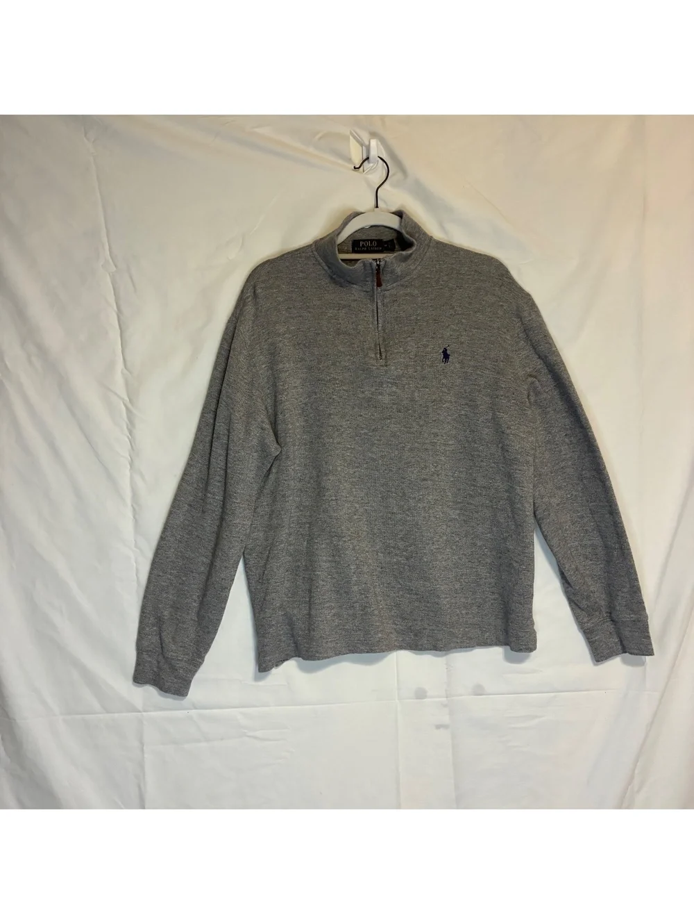 Polo Ralph Lauren Men's Gray Estate Rib Mock Neck Quarter Zip Pullover Size Med